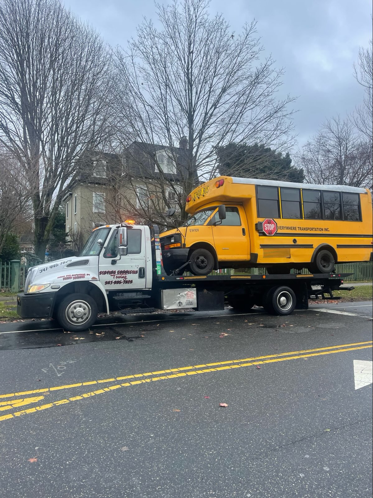 Towing vehicle on the road